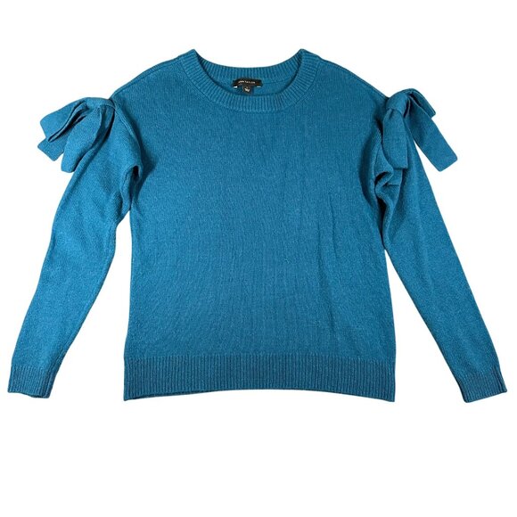 Ann Taylor Womens Sm Turquoise Round Neck Long Sleeve Wool Blend Sweater Bows - Picture 1 of 8